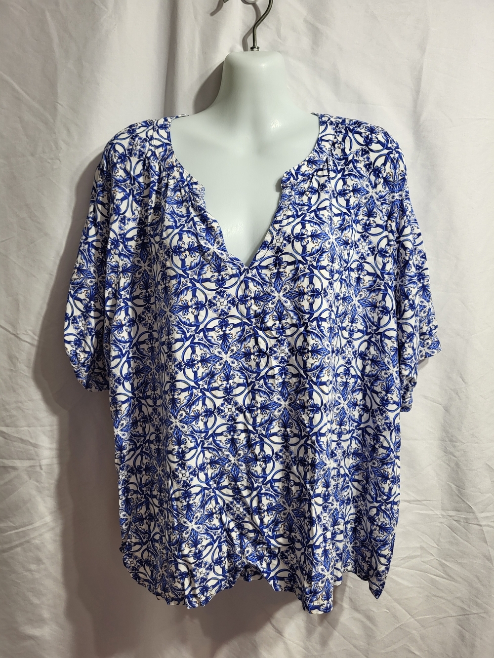 cleo Blue & White Printed V-Neck Tunic